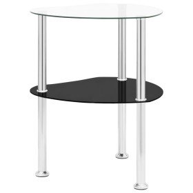 Mesa auxiliar 2 niveles vidrio transparente y negro 38x38x50 cm