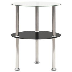 Mesa auxiliar 2 niveles vidrio templado transparente negro 38cm Mesa auxiliar 2 niveles vidrio templado transparente negro 38cm