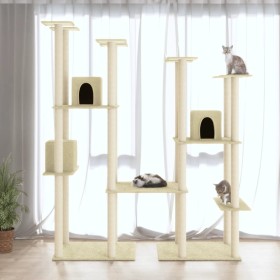 Rascador para gatos con postes de sisal color crema 174 cm