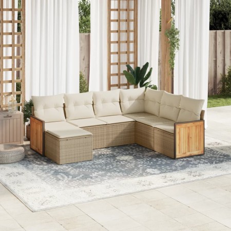 Set sofás de jardín 7 piezas y cojines ratán sintético beige en Conjuntos de jardín | Comprar online en Foro24