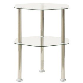Mesa auxiliar 2 niveles vidrio templado transparente 38x38x50cm