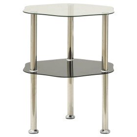 Mesa auxiliar 2 niveles vidrio transparente y negro 38x38x50 cm