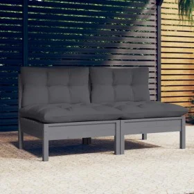2-seater garden sofa with anthracite gray pine wood cushions by vidaXL, Outdoor sofas - Ref: Foro24-3095994, Price: 170,16 €,...