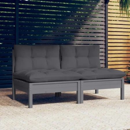 2-seater garden sofa with anthracite gray pine wood cushions by vidaXL, Outdoor sofas - Ref: Foro24-3095994, Price: 170,16 €,...