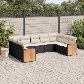 Set de sofás de jardín 8 piezas y cojines ratán sintético negro