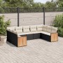 Set de sofás de jardín 8 piezas y cojines ratán sintético negro
