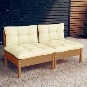 2-seater garden sofa with solid cream pine wood cushions by vidaXL, Outdoor sofas - Ref: Foro24-3095995, Price: 155,57 €, Dis...