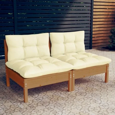 2-seater garden sofa with solid cream pine wood cushions by vidaXL, Outdoor sofas - Ref: Foro24-3095995, Price: 155,57 €, Dis...