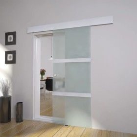 Puerta corredera de cristal y aluminio 178 cm plateado