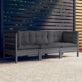 3-seater garden sofa with anthracite gray pine wood cushions by vidaXL, Outdoor sofas - Ref: Foro24-3096102, Price: 272,09 €,...