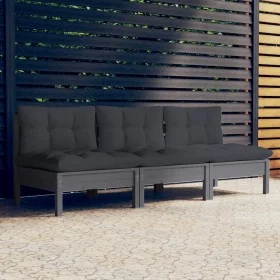 3-seater garden sofa with anthracite gray pine wood cushions by vidaXL, Outdoor sofas - Ref: Foro24-3096078, Price: 261,35 €,...