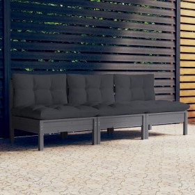 Sofá de jardín 3 plazas con cojines madera pino gris antracita de vidaXL, Sofás de exterior - Ref: Foro24-3096078, Precio: 24...