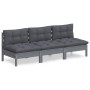3-seater garden sofa with anthracite gray pine wood cushions by vidaXL, Outdoor sofas - Ref: Foro24-3096078, Price: 235,71 €,...