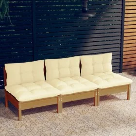3-seater garden sofa with solid cream pine wood cushions by vidaXL, Outdoor sofas - Ref: Foro24-3096079, Price: 239,27 €, Dis...