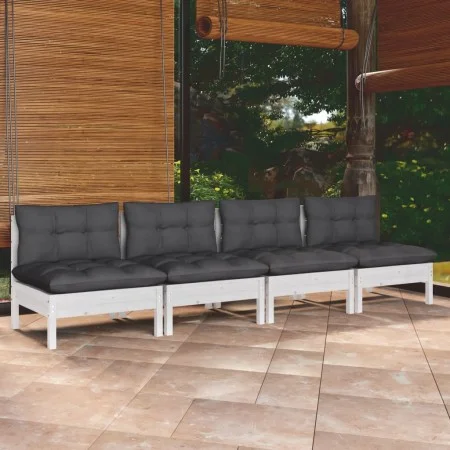 4-seater garden sofa with anthracite gray pine wood cushions by vidaXL, Outdoor sofas - Ref: Foro24-3096125, Price: 302,42 €,...