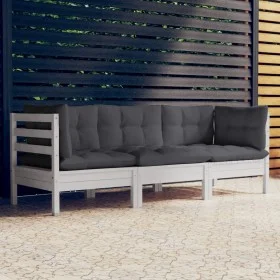 3-seater garden sofa with anthracite gray pine wood cushions by vidaXL, Outdoor sofas - Ref: Foro24-3096101, Price: 280,13 €,...