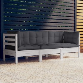 3-Sitzer-Gartensofa mit anthrazitgrauen Kissen aus Kiefernholz von vidaXL, Outdoor-Sofas - Ref: Foro24-3096101, Preis: 283,70...