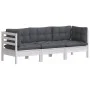 3-Sitzer-Gartensofa mit anthrazitgrauen Kissen aus Kiefernholz von vidaXL, Outdoor-Sofas - Ref: Foro24-3096101, Preis: 280,13...