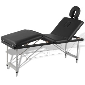 Camilla de masaje plegable 4 zonas estructura de aluminio negra