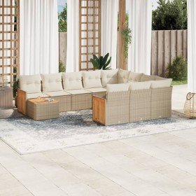Set de sofás de jardín 11pzas con cojines ratán sintético beige