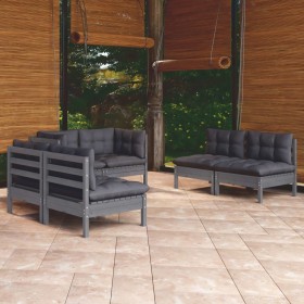 Muebles de jardín 6 piezas con cojines de madera maciza de pino
