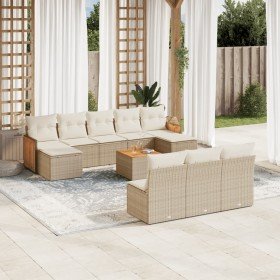 Set de sofás de jardín 11pzas con cojines ratán sintético beige