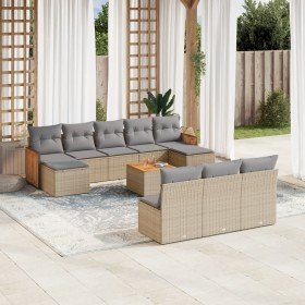 Set de sofás de jardín 11pzas con cojines ratán sintético beige Set de sofás de jardín 11pzas con cojines ratán sintético beige