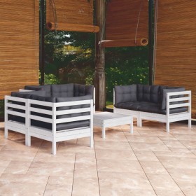 Muebles de jardín 7 pzas con cojines madera maciza de pino