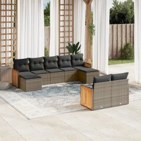 Set de muebles de jardín 9 pzas y cojines ratán sintético gris