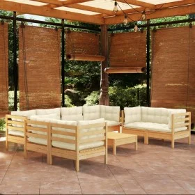 9-piece garden furniture set with solid pine wood cream cushions by vidaXL, Garden sets - Ref: Foro24-3096274, Price: 701,68 ...