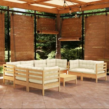 9-piece garden furniture set with solid pine wood cream cushions by vidaXL, Garden sets - Ref: Foro24-3096274, Price: 744,22 ...