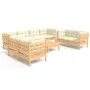 9-piece garden furniture set with solid pine wood cream cushions by vidaXL, Garden sets - Ref: Foro24-3096274, Price: 744,22 ...
