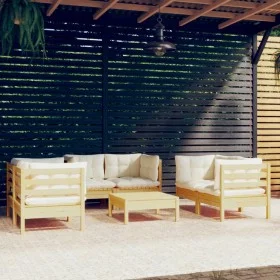 Garden furniture 7 pieces and cushions solid cream pine wood by vidaXL, Garden sets - Ref: Foro24-3096250, Price: 526,19 €, D...