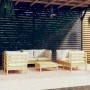 Muebles de jardín 7 pzas y cojines madera maciza de pino crema de vidaXL, Conjuntos de jardín - Ref: Foro24-3096250, Precio: ...