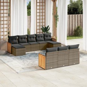 Set de sofás de jardín 10 pzas con cojines ratán sintético gris en Conjuntos de jardín | Comprar online en Foro24