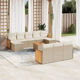 Set de sofás de jardín 11pzas con cojines ratán sintético beige