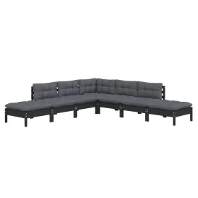 Garden furniture 7 pieces with black pine wood cushions by vidaXL, Garden sets - Ref: Foro24-3096326, Price: 644,80 €, Discou...