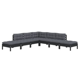 Muebles de jardín 7 pzas con cojines negro madera de pino de vidaXL, Conjuntos de jardín - Ref: Foro24-3096326, Precio: 673,0...