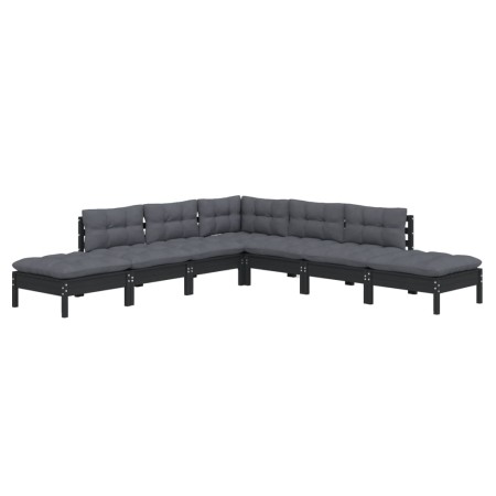 Gartenmöbel 7-teilig mit Kissen aus schwarzem Kiefernholz von vidaXL, Gartensets - Ref: Foro24-3096326, Preis: 673,04 €, Raba...