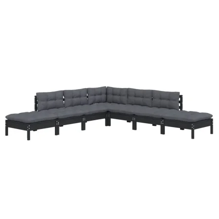Muebles de jardín 7 pzas con cojines negro madera de pino de vidaXL, Conjuntos de jardín - Ref: Foro24-3096326, Precio: 644,7...