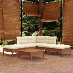 Garden furniture set 6 pieces with pine wood cushions in honey brown. by vidaXL, Garden sets - Ref: Foro24-3096319, Price: 47...