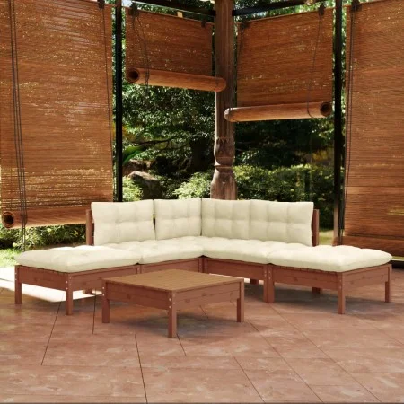 Garden furniture set 6 pieces with pine wood cushions in honey brown. by vidaXL, Garden sets - Ref: Foro24-3096319, Price: 47...