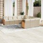 Set de sofás de jardín 11pzas con cojines ratán sintético beige