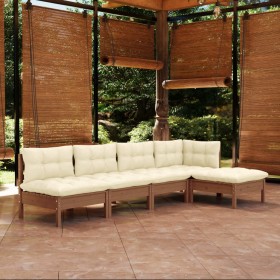 Muebles de jardín 5 pzas y cojines madera de pino marrón miel