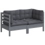 2-seater garden sofa with anthracite gray pine wood cushions by vidaXL, Outdoor sofas - Ref: Foro24-3096012, Price: 185,58 €,...
