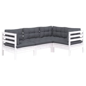 4 Stk. Gartenmöbel mit Kissen aus weißem Kiefernholz von vidaXL, Gartensets - Ref: Foro24-3096371, Preis: 404,37 €, Rabatt: %