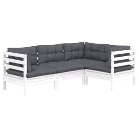 Garden furniture set 4 pieces with white cushions pine wood by vidaXL, Garden sets - Ref: Foro24-3096371, Price: 399,12 €, Di...