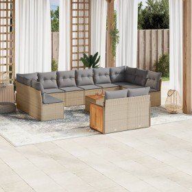 Set de sofás de jardín y cojines 13 pzas ratán sintético beige en Conjuntos de jardín | Comprar online en Foro24