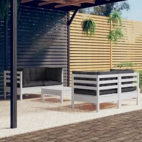 5 Stück Gartenmöbel mit Kissen aus anthrazitfarbenem Zirbenholz von vidaXL, Gartensets - Ref: Foro24-3096023, Preis: 459,86 €...