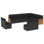 Set de sofás de jardín y cojines 12 pzas ratán sintético negro